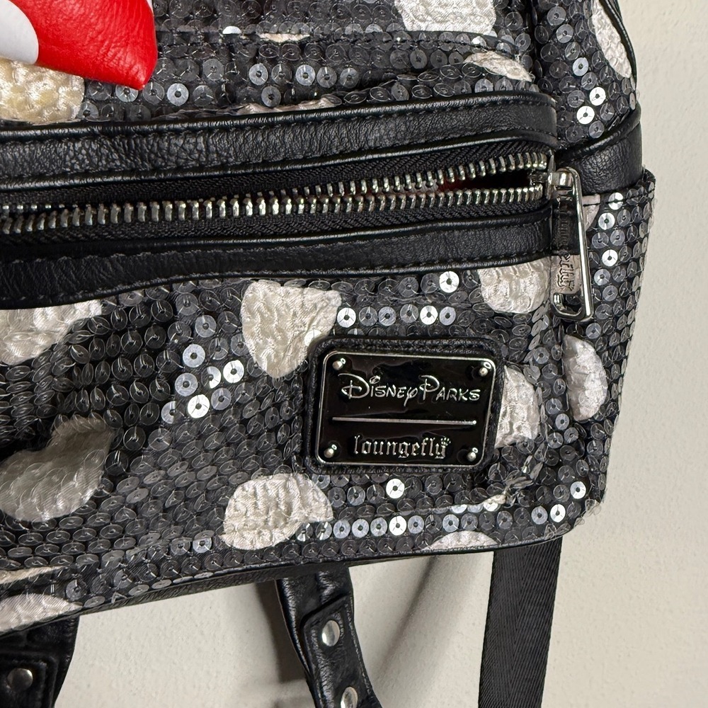 Disney Parks Loungefly Black Minnie Mouse Sequin Mini Backpack Polka Dot Travel‎ - Picture 4 of 5